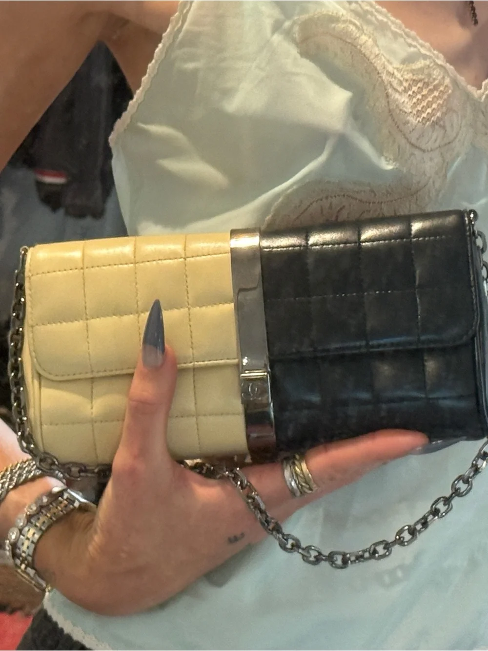 CHANEL Y2K Karl Lagerfeld era 2-Tone Quilted Shoulder bag/clutch - Black & Cream